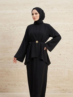 Miostil Aksesuar Detay Ikili Elbise-Siyah