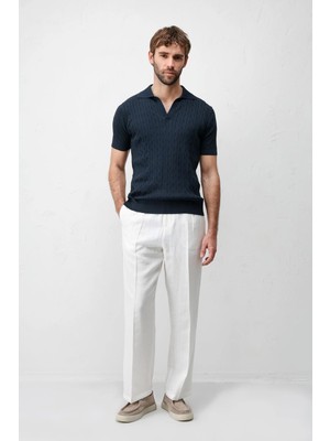 Antioch Lacivert Dokulu Örgülü Erkek Triko T-Shirt