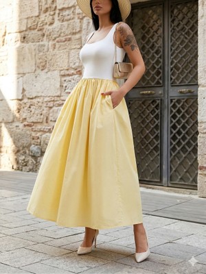 Şerice Kadın Kloş Kesim Cepli Maxi Elbise - Yeni Sezon Şık Tasarım (Beden Ölçüleri Açıklamada)