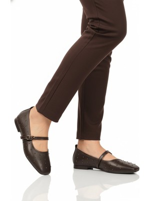 Ayakmod Kahve Kemerli Hafif Kadın Babet Ayakkabı 351080 Z