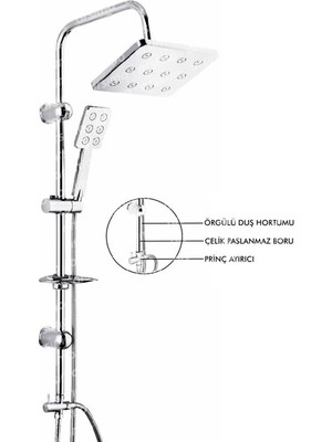 Robot Duş Seti Krom Dikdörtgen Çok Fonksiyonlu Yağmur Robot Duş Sistemi ( Lisinya )