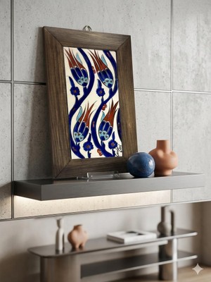 Anka Select Lale Desenli Iznik Çini Dekoratif Tablo Ahşap Çerçeveli Dekoratif Tablo 17X27