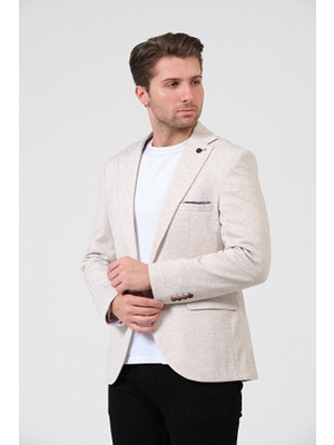 Bonesti Erkek Slim Fit Blazer Ceket Krem Kahve Noktalı