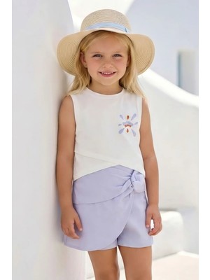 Queen Kids Kız Çocuk Dokuma Şort Etek Mavi