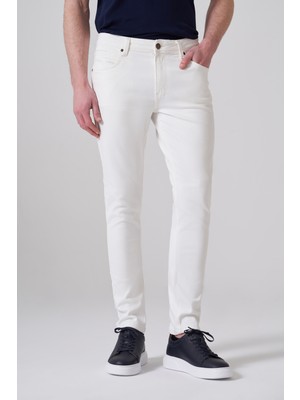 Morven  Erkek Beyaz Denim 5 Cep Slim Fit Jean Pantolon
