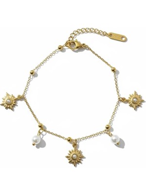 Cesicey Çelik Inci Sallantılı Zarif Kadın Bileklik Altın Renk