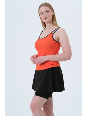 Tesmay Kadın Düz Renk Ayarlanabilir Askılı Yuvarlak Yaka Kaplı Taytlı Etekli Mayo