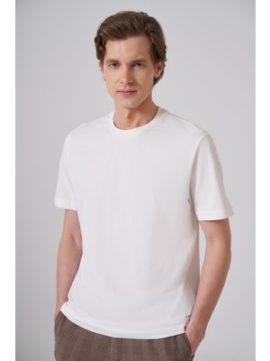 Morven  Erkek Ekru Basic Bisiklet Yaka Dynamic Fit Pamuk T-Shirt