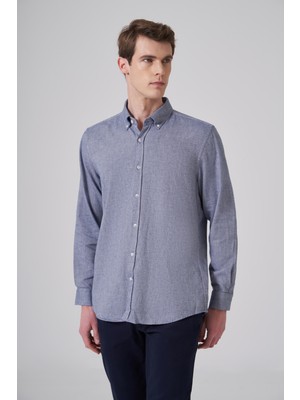 Morven  Erkek Lacivert Pamuk Trend Düz Regular Fit Düğmeli Yaka Gömlek