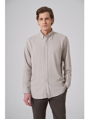 Morven  Erkek Taş Pamuk Trend Düz Regular Fit Düğmeli Yaka Gömlek