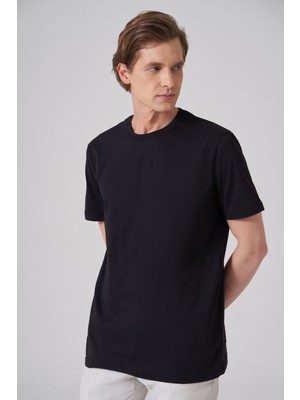 Morven  Erkek Siyah Basic Bisiklet Yaka Dynamic Fit Pamuk T-Shirt