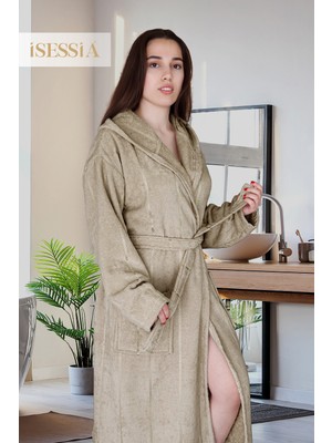 Isessia Mila Pamuklu Kapüşonlu Bornoz | Kadın & Erkek | Yumuşak Banyo Bornozu