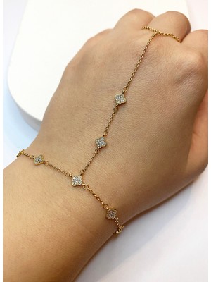 Celikchi Kadın Çiçek Model Taşlı Gold Renk Şahmeran