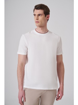 Morven  Erkek Ekru Trend Düz Penye  Bisiklet Yaka T-Shirt