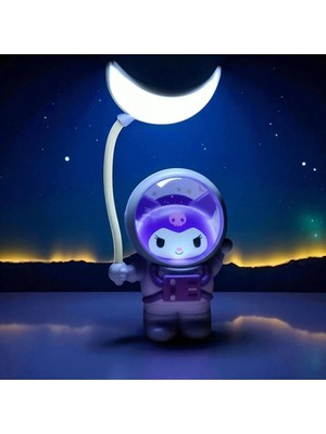 Famemus Accessory Kuromi Uzay Temalı Gece Lambası – Ay Şekilli LED Işıklı Dekoratif Lamba