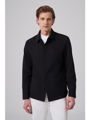 Morven  Erkek Siyah Yazlık Gofre Safari Bebe Yaka Worker Gömlek