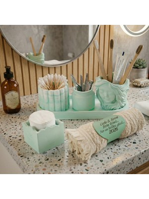 Miaju Estetik Banyo Seti Şık ve Anlamlı Ev Hediyesi, Kişiye Özel Isim Yazılı Eşsiz Dekorasyon Mint Yeşili