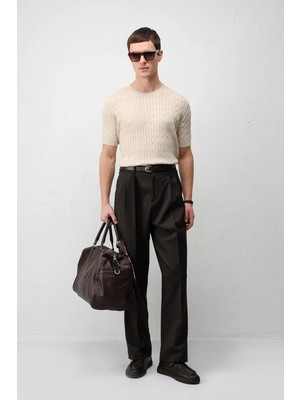 Antioch Bej Pamuklu Burgu Örgü Erkek Triko T-Shirt