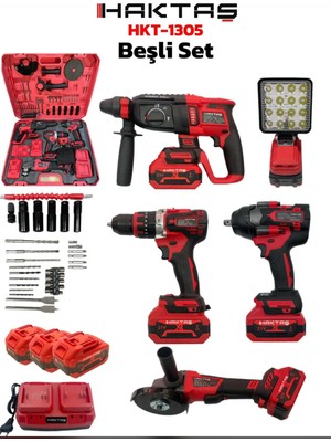Haktaş 5'li Set Matkap, Somun Sökme, Hilti ve Spiral Başlıkları ile Yüksek Performanslı Akülü Vidalama