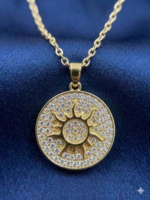 Stainless Steel 316L Altın Renk Taşlı Güneş Çelik Kolye
