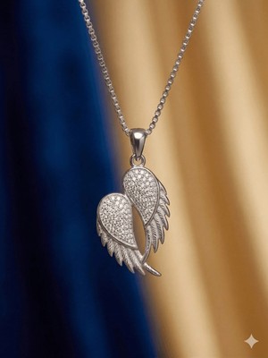 Stainless Steel 316L Gümüş Çelik Taşlı Melek Kanadı Kolye