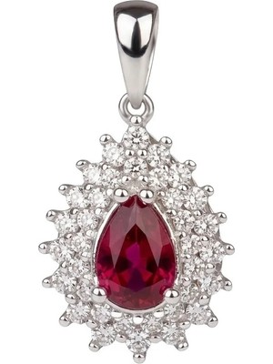 Hakan Mücevherat Kırmızı Damla Taşlı Beyaz Altın 14 Ayar Kolye Ucu