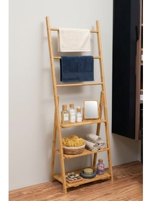 Milonsa Bambu Merdiven Havluluk Raflı | Çok Amaçlı Banyo Organizer Raf | Dekoratif Ahşap Havlu Askılığı & Düzenleyici