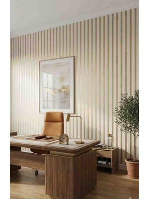 Oskar Gold Üç Boyutlu Çıta Desenli Silinebilir Duvar Kağıdı 5 Metrekare