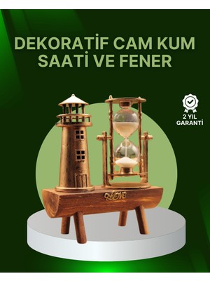 Vintage Kum Saati + Deniz Feneri Modeli – Ahşap Gövdeli Masa Üstü Dekor - Lisinya