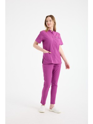 Scrubs Kadın Hakim Yaka Doktor Üniforması Üst Forma – Likralı Medikal Giyim | Carex