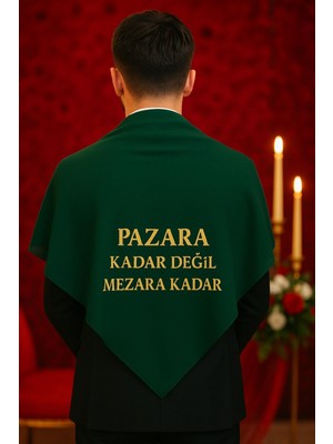 Evsay Özel Yazılı Damat Kına Asker Şalı Omuz Örtüsü Nakış Işlemeli Özel 100*100 cm Sarı