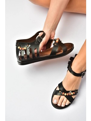 Fox Shoes Y390360203 Siyah Hakiki Deri Kadın Sandalet