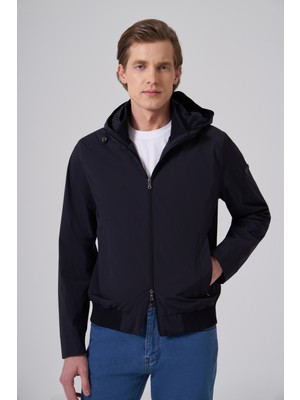 Morven  Erkek Lacivert Trend Polyester Kapüşonlu Bomber Mont