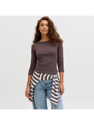 Jack & Jones Kadin Kayik Yaka Strech Fit Tisort - Fifi