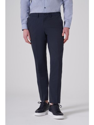 Morven  Erkek Lacivert Yünlü Trend Desenli Dynamic Fit Pantolon