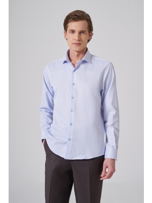 Morven  Erkek A.mavi Polyester Trend Slim Fit Tam Italyan Yaka Gömlek