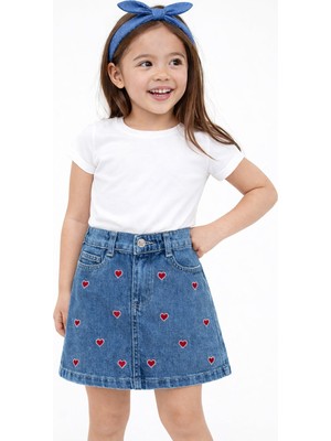 Overdo Kız Çocuk 5-8 Yaş Kalp Nakışlı Kot Etek