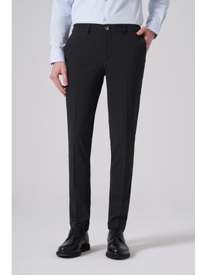 Morven  Erkek Siyah Trend Slim Fit Yandan Lastikli Pantolon