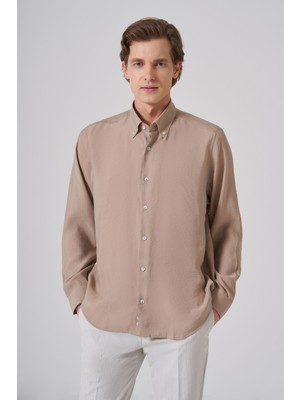 Morven  Erkek Bej Dynamic Fit Düğmeli Yaka Gömlek Modal