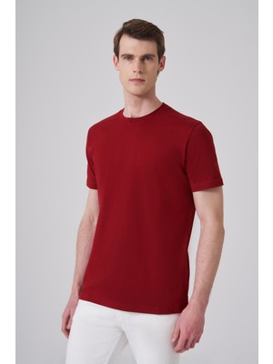 Morven  Erkek Bordo Basic Bisiklet Yaka Dynamic Fit Pamuk T-Shirt