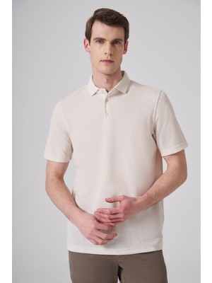 Morven  Erkek Bej Trend Örme Keten Dinamik Fit Polo Yaka T-Shirt