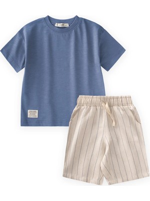 Cigit Çizgili Kapri Takım 1-7 Yaş Indigo Mavi