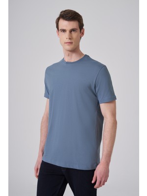 Morven  Erkek Indigo Basic Bisiklet Yaka Dynamic Fit Pamuk T-Shirt
