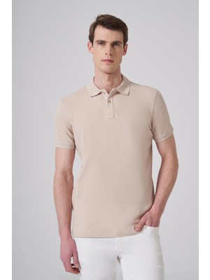 Morven  Erkek Bej Basic Polo Yaka Dynamic Fit T-Shirt