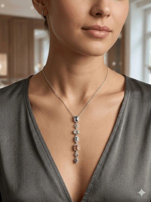 Stainless Steel 316L Gümüş Çelik Renkli Taşlı Kararmaz Kolye