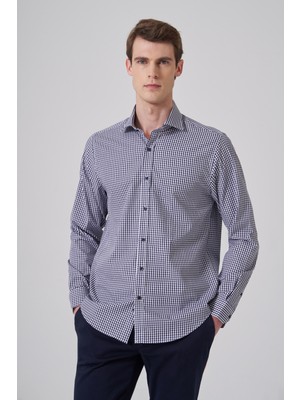 Morven  Erkek Lacivert Pamuk Trend Dynamic Fit Italyan Yaka Gömlek