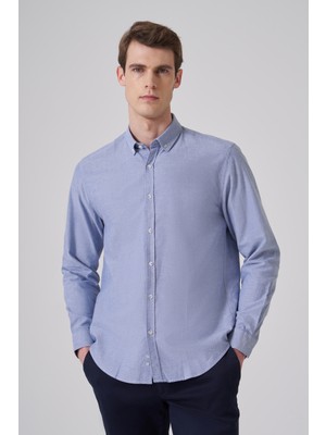 Morven  Erkek Lacivert Pamuk Trend Düz Dynamic Fit Düğmeli Yaka Gömlek