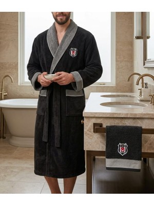 Taç Yeni Sezon Lisanslı Beşiktaş Triga Bornoz ve Bukle Yüz Havlu Seti