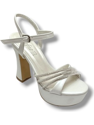 Defne 797-26 Sedefli Çapraz Taşlı 30MM Platform Topuk Kadın SANDALET(12CM)