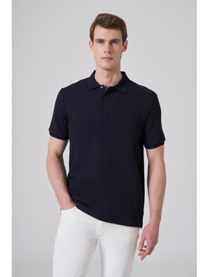 Morven  Erkek Lacivert Trend Desenli Polo Yaka T-Shirt
